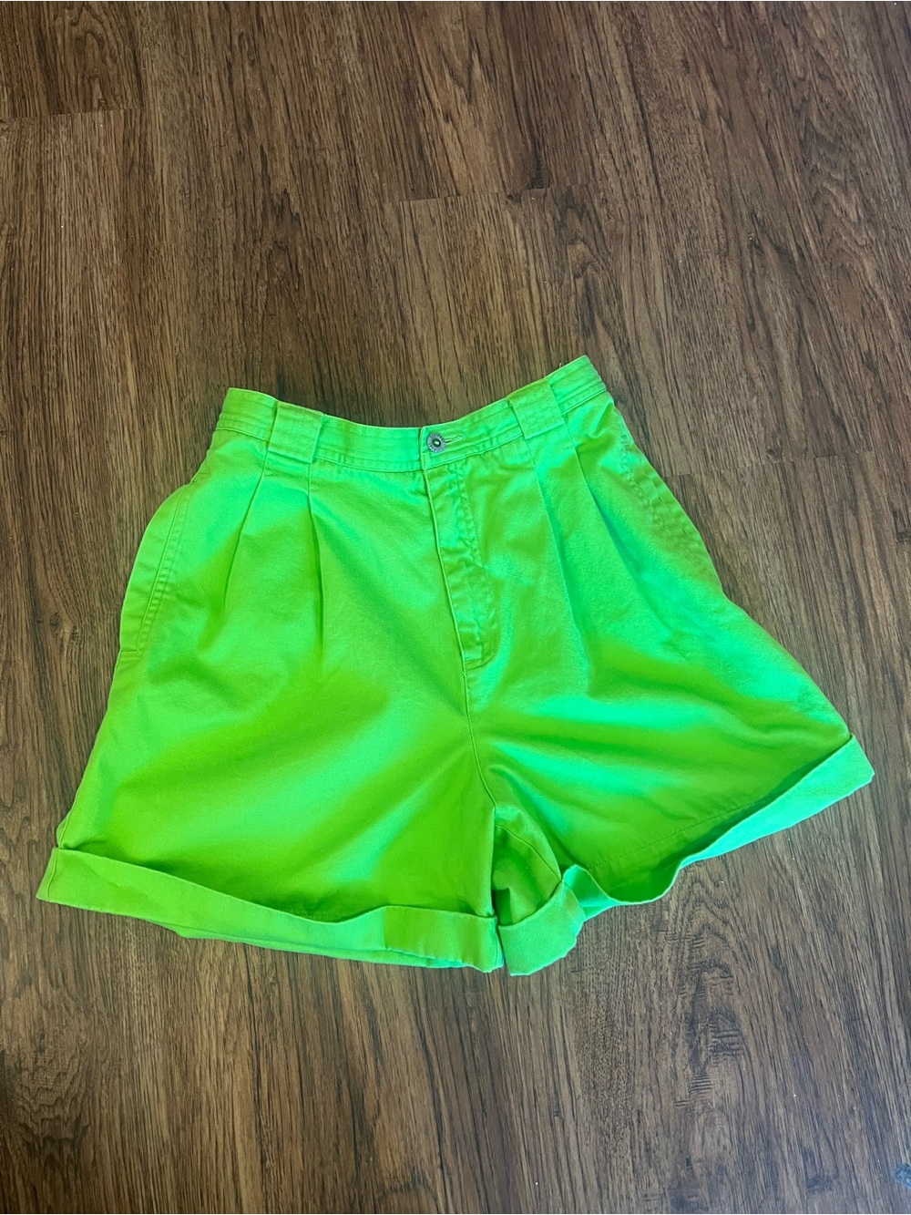 Liz Claiborne Neon Green High-Waist Pleated Shorts vintage 90s